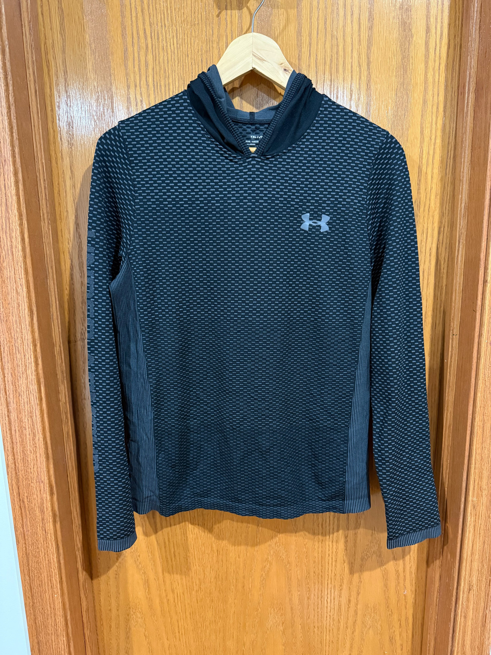 Under Armour HeatGear Hooded Long Sleeve Shirt Black Gray YXL